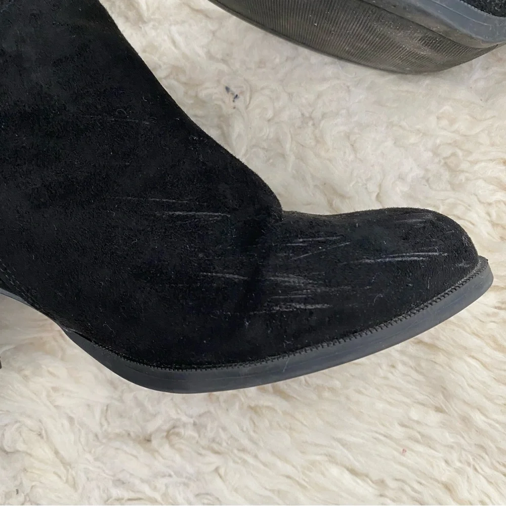 Black Suede Knee‑High Block Heel Boots | Size 11